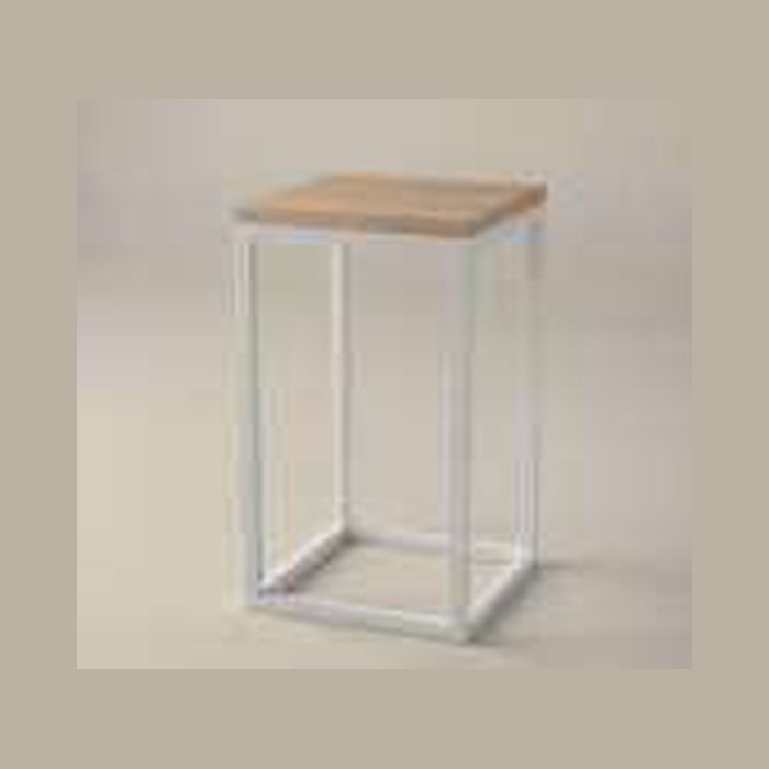 Tabouret Wall blanc. 30 × 30 cm et 52 cm de haut, structure blanche et assise en bois