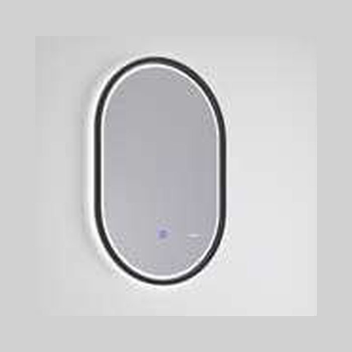 Miroir ovale à cadre LED. 60 × 100 cm, avec cadre en métal noir et la lumière sur la tranche