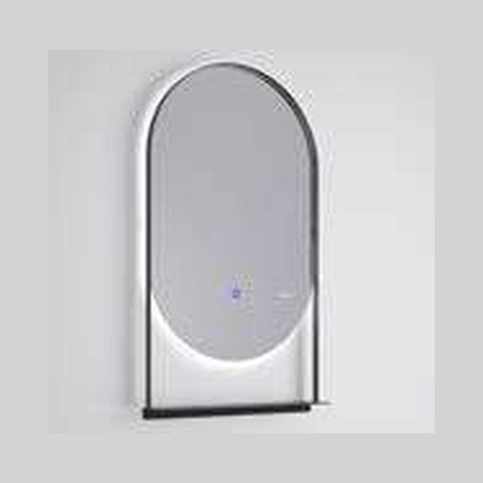 Miroir ovale avec tablette et LED. 60 × 90 cm avec une tablette en bas pour le verre et le savon, 105 cm de haut au total
