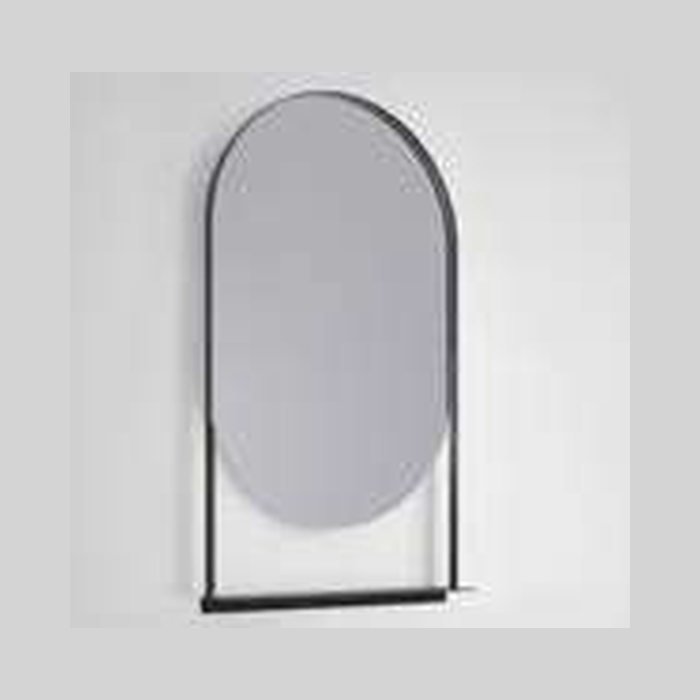 Miroir ovale avec tablette. 60 × 90 cm avec tablette en bas et structure en métal noir, sans éclairage
