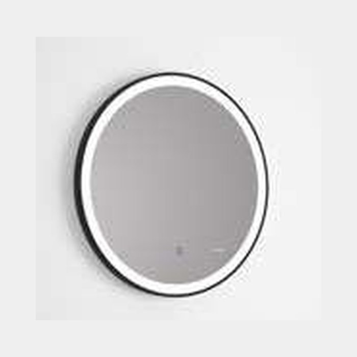 Miroir rond à cadre LED. Cadre en métal noir avec la lumière sur la tranche
