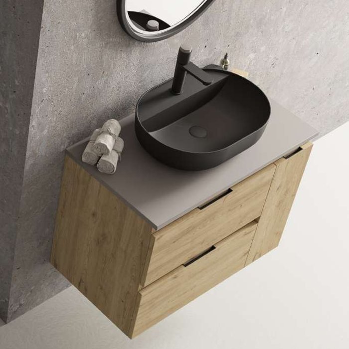 Meuble de salle de bain Série Kula. Deux tiroirs et une porte, suspendu, en 80 ou 100 cm