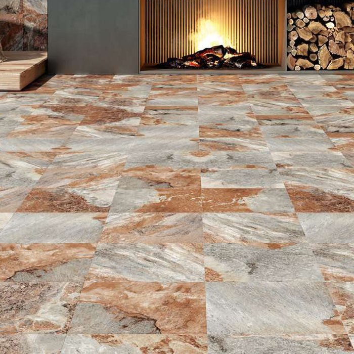 Carrelage de sol Arkonik Arizona. Pierre multicolore, de l'ocre au gris bleuté, avec dix faces différentes