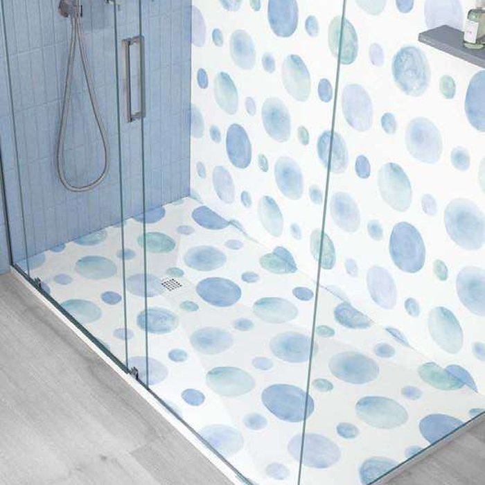 Receveur de douche 3D Aquarelles et couleur. Quatre aquarelles, cercles, points, Nordic et bois coloré