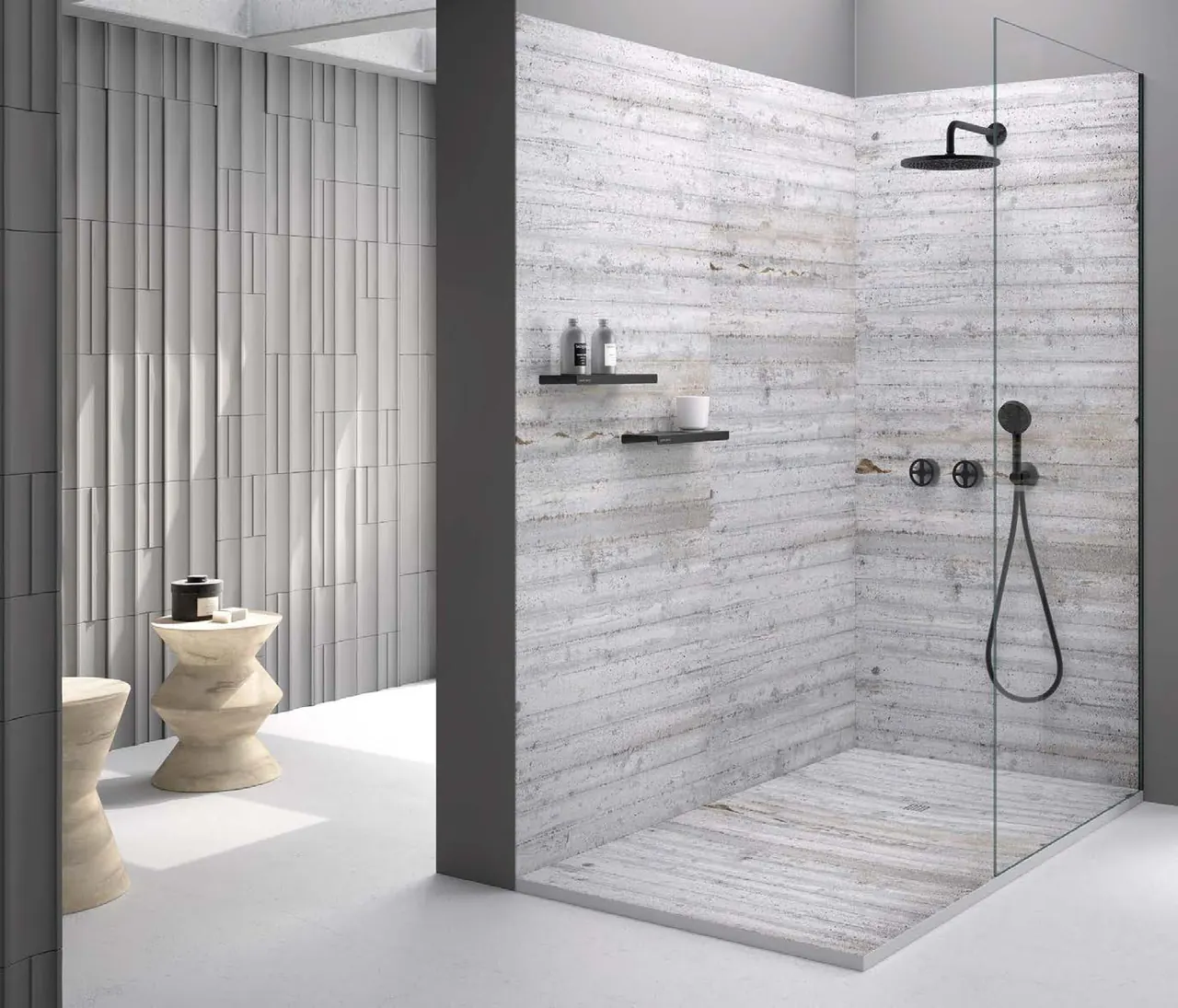 Receveur de douche 3D Ciments et métaux, ambiance