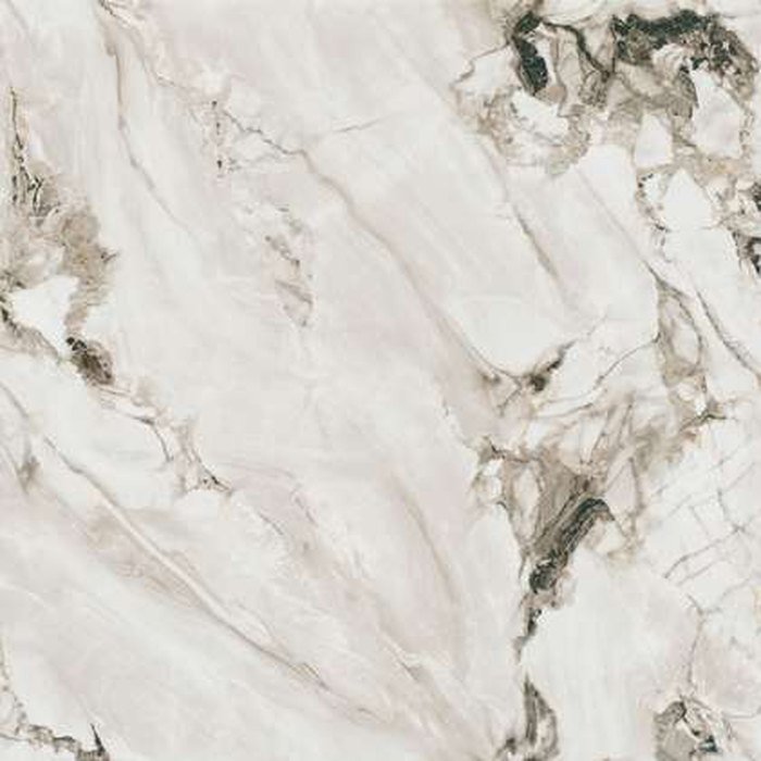 Grès cérame Arkonik Aron White. Blanc à veines brisées gris et vert, au trait large